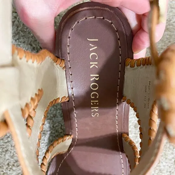 NWOB Jack Rogers Tan Leather High Heel Sandals Women's US Size 9 Made in Brazil