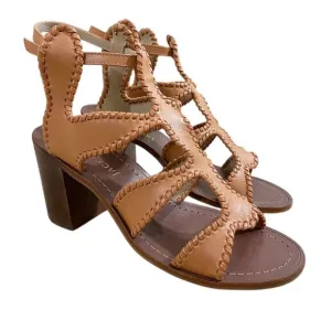 NWOB Jack Rogers Tan Leather High Heel Sandals Women's US Size 9 Made in Brazil