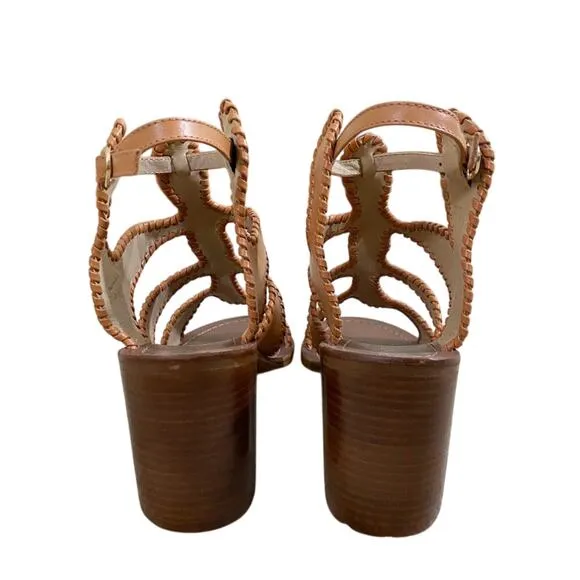 NWOB Jack Rogers Tan Leather High Heel Sandals Women's US Size 9 Made in Brazil