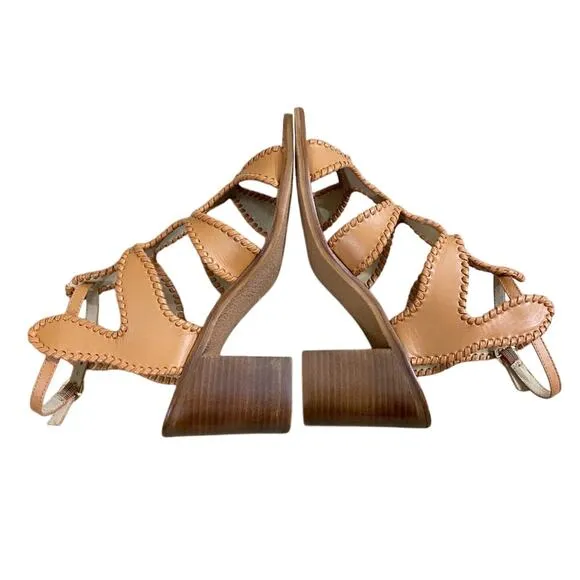 NWOB Jack Rogers Tan Leather High Heel Sandals Women's US Size 9 Made in Brazil