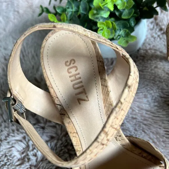 NWOB Schutz Cork 'Gwen' Ankle Strap Sandals with Heel Size: 10B