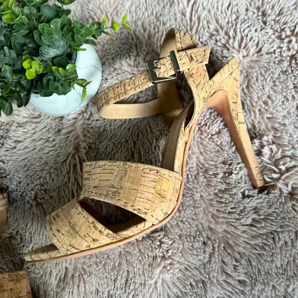 NWOB Schutz Cork 'Gwen' Ankle Strap Sandals with Heel Size: 10B