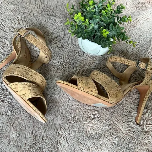 NWOB Schutz Cork 'Gwen' Ankle Strap Sandals with Heel Size: 10B