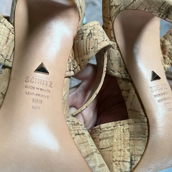 NWOB Schutz Cork 'Gwen' Ankle Strap Sandals with Heel Size: 10B