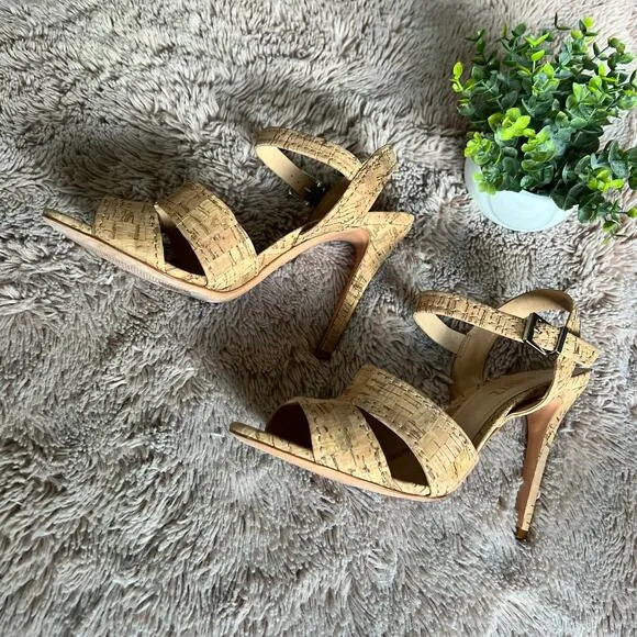 NWOB Schutz Cork 'Gwen' Ankle Strap Sandals with Heel Size: 10B