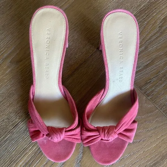 NWOB Veronica Beard Ganita Knotted Suede Mule Sandals In Coral