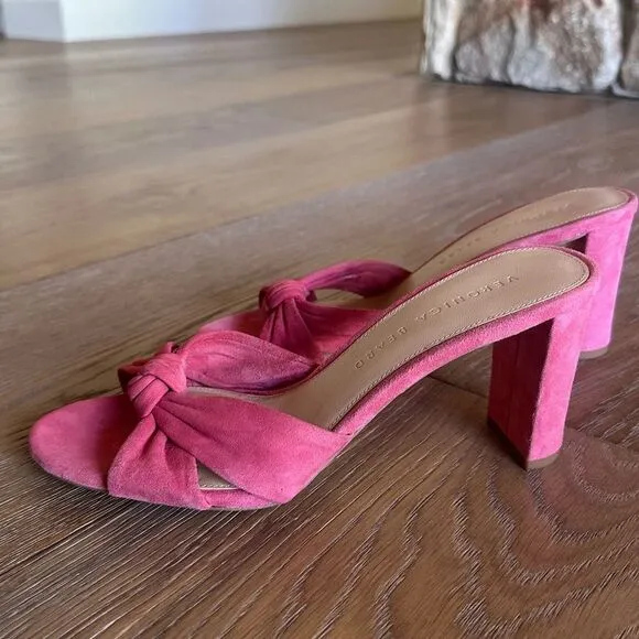 NWOB Veronica Beard Ganita Knotted Suede Mule Sandals In Coral