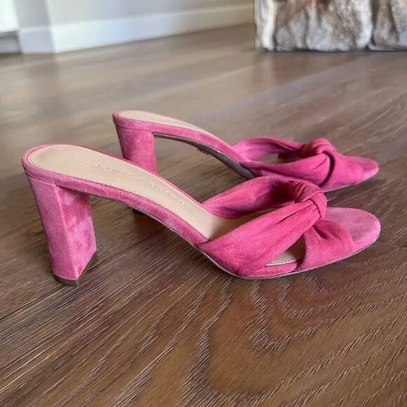 NWOB Veronica Beard Ganita Knotted Suede Mule Sandals In Coral