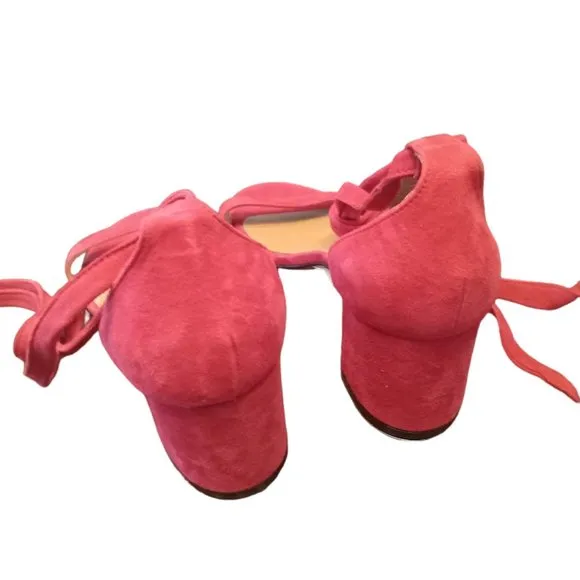 NWOT | Apologie Paris | Red Suede | Ankle Tie | Block Heel Sandal | Size: EU 38
