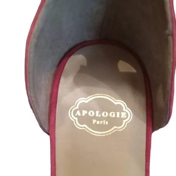 NWOT | Apologie Paris | Red Suede | Ankle Tie | Block Heel Sandal | Size: EU 38