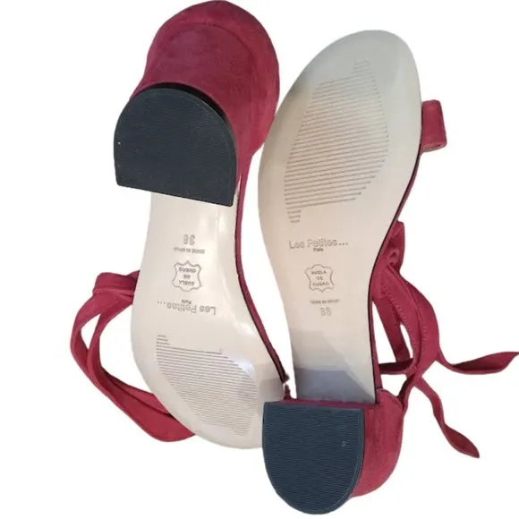 NWOT | Apologie Paris | Red Suede | Ankle Tie | Block Heel Sandal | Size: EU 38