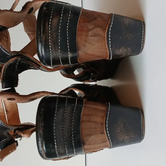 NWOT Bed Stu Jullian Distressed Leather Wooden High Heel Wedge Size 9