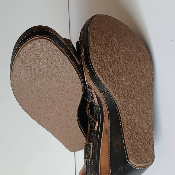 NWOT Bed Stu Jullian Distressed Leather Wooden High Heel Wedge Size 9
