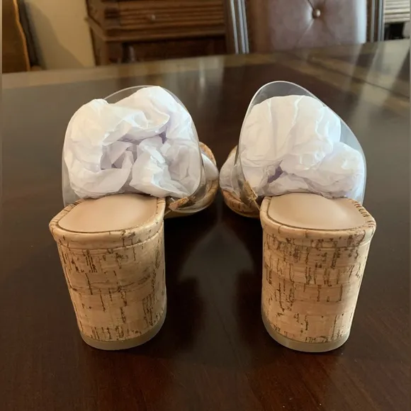 NWOT Clear Vinyl Cork Block Heel Sandals Size 8