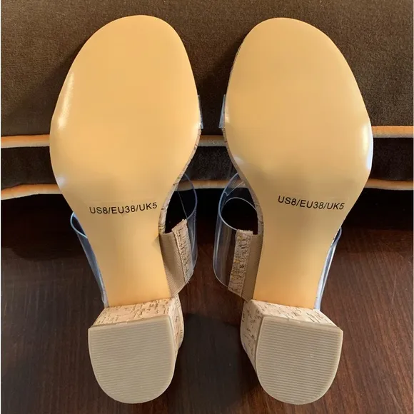 NWOT Clear Vinyl Cork Block Heel Sandals Size 8