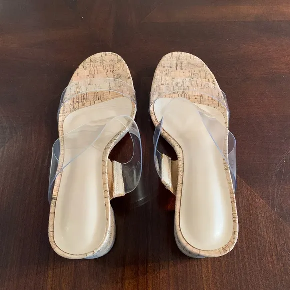 NWOT Clear Vinyl Cork Block Heel Sandals Size 8