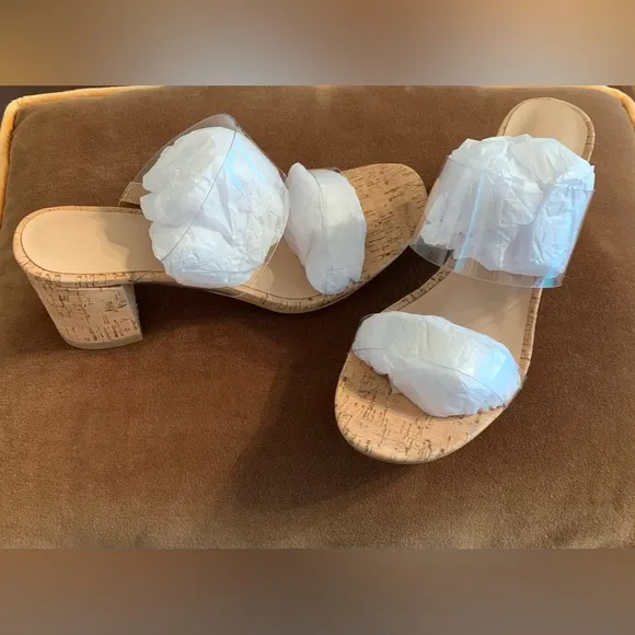 NWOT Clear Vinyl Cork Block Heel Sandals Size 8