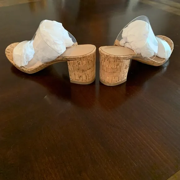 NWOT Clear Vinyl Cork Block Heel Sandals Size 8
