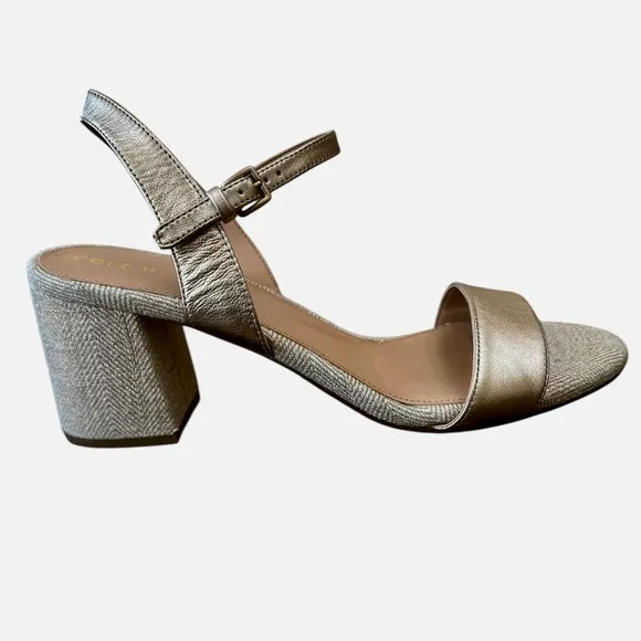 NWOT Cole Haan Josie Metallic Leather Block Heel Rose Gold Sandals – Sz 8.5B