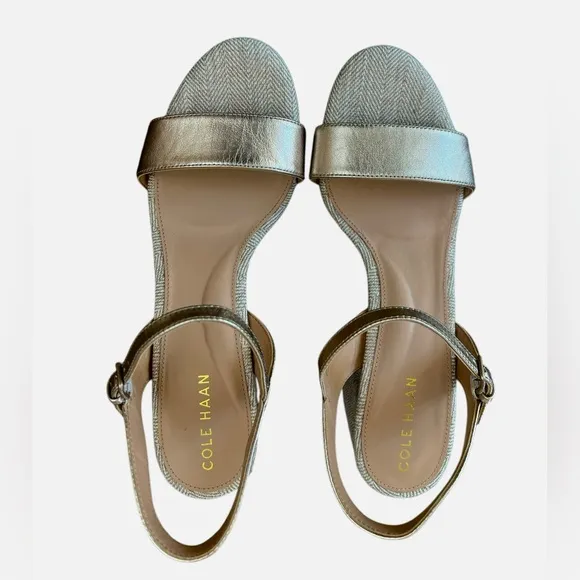 NWOT Cole Haan Josie Metallic Leather Block Heel Rose Gold Sandals – Sz 8.5B
