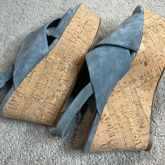 NWOT Diane Von Furstenberg|| Juno Blue Suede Platform Wedge Sandals Size 8