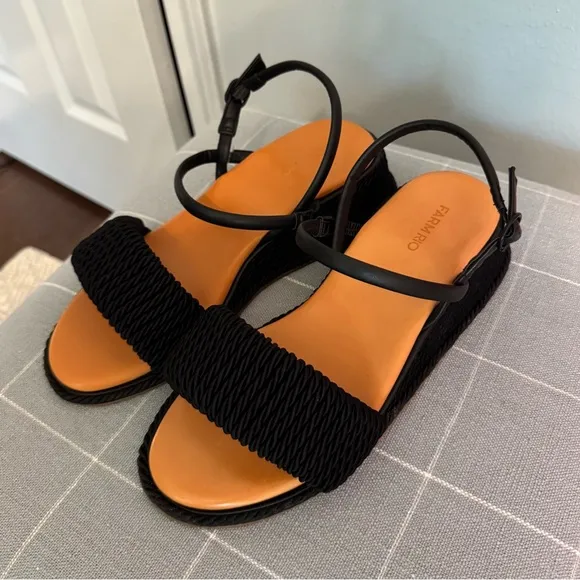 NWOT FARM RIO Black Wedge Espadrille Sandals Size: 91.75” heel
