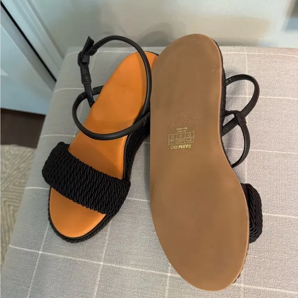 NWOT FARM RIO Black Wedge Espadrille Sandals Size: 91.75” heel