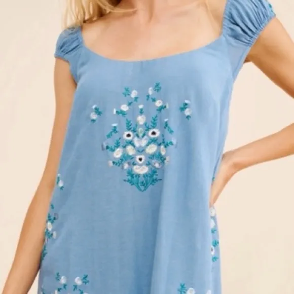NWOT Free People Wildflower embroidered soft linen blend mini dress - L