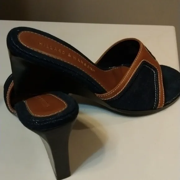 NWOT Hillard &amp; Hanson, Denim mule Wedge shoes size 8