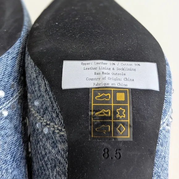 NWOT Jeffrey Campbell Yee Haw Heels Blue Acid Wash Denim Studs Rhinestones sz 8½
