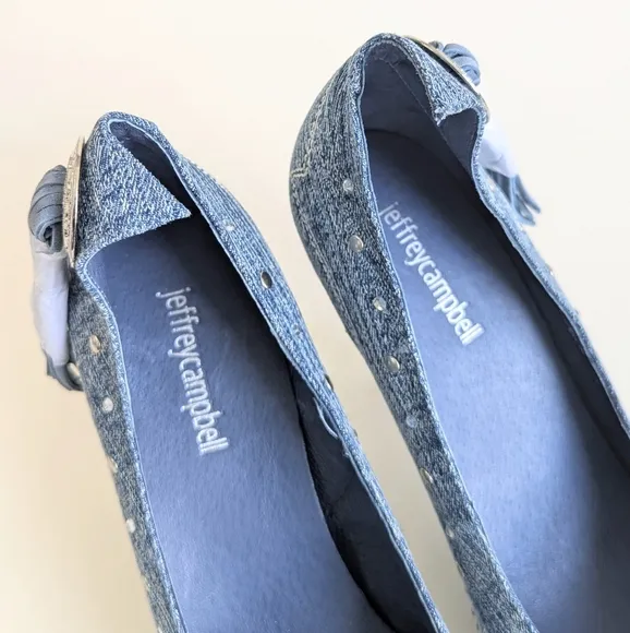 NWOT Jeffrey Campbell Yee Haw Heels Blue Acid Wash Denim Studs Rhinestones sz 8½