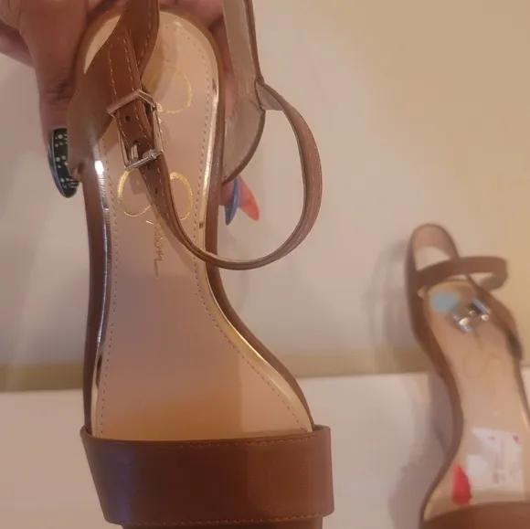 NWOT Jessica Simpson Cognac Caramel Brown Wedge Sandal Heels Size 6