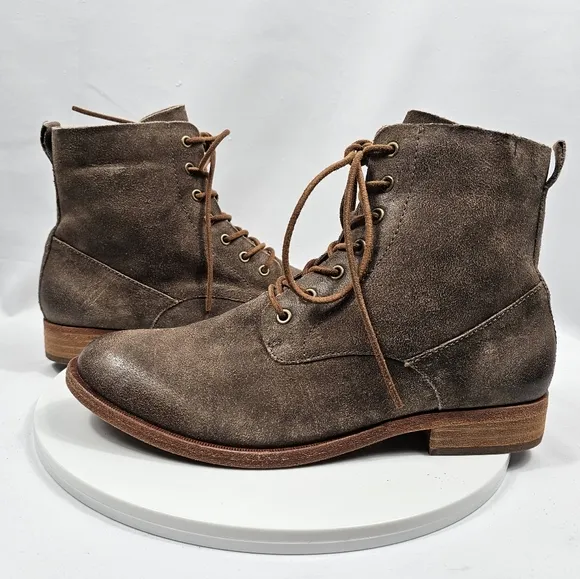 NWOT Kork-Ease Violeta Boot Bootie Lace-Up Burnished Leather Taupe Distress 9.5