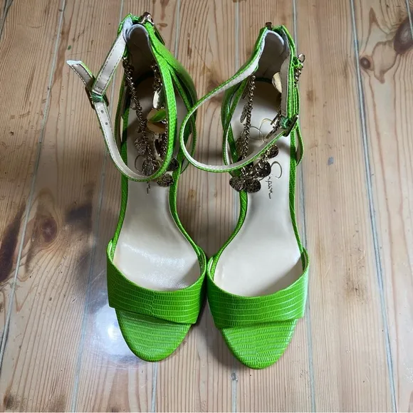 NWOT Lulus Jetser Lizard Green Textured High Heel Ankle Strap Sandals