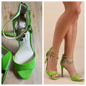 NWOT Lulus Jetser Lizard Green Textured High Heel Ankle Strap Sandals