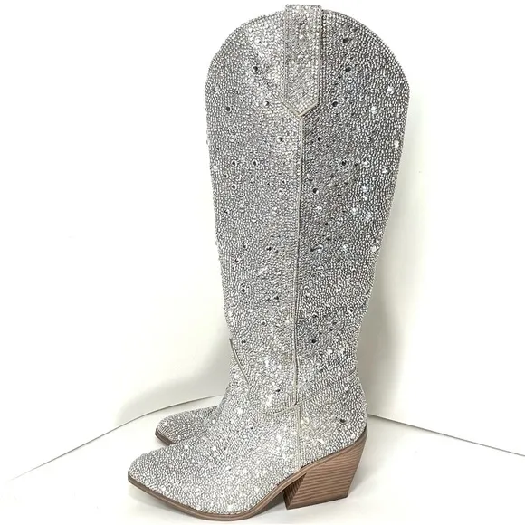 NWOT MADDEN GIRL Arizona Rhinestone Embellished Knee High Cowboy Boots Size 6.5