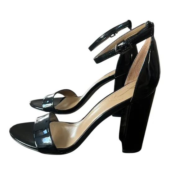 NWOT Sam Edelman Yaro Block Heel Black Patent Sandals – 9.5M