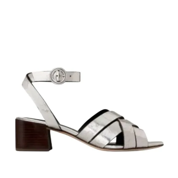 NWOT Tory Burch City Silver Metallic Crinkled Leather Strappy Sandals – Sz 10