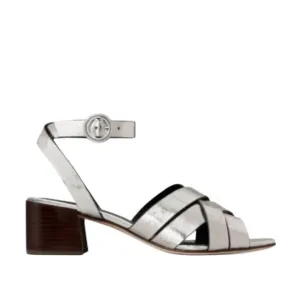 NWOT Tory Burch City Silver Metallic Crinkled Leather Strappy Sandals – Sz 10