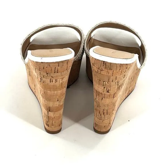 NWOT Veronica Beard Dali Multi Woven Cork Wedge Sandals 9 White Pink