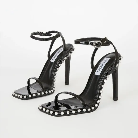 NWOT Women’s Steve Madden Zelle Black Rhinestone High Heel Sandals Size 7.5