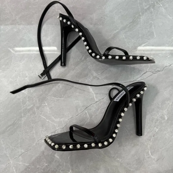 NWOT Women’s Steve Madden Zelle Black Rhinestone High Heel Sandals Size 7.5