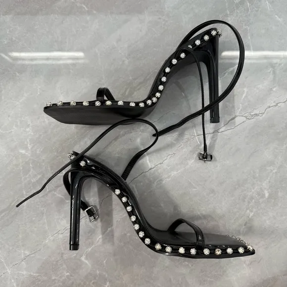 NWOT Women’s Steve Madden Zelle Black Rhinestone High Heel Sandals Size 7.5