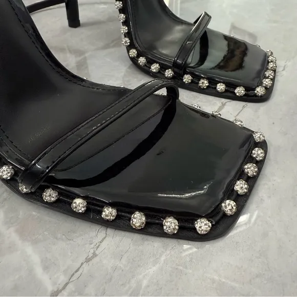 NWOT Women’s Steve Madden Zelle Black Rhinestone High Heel Sandals Size 7.5