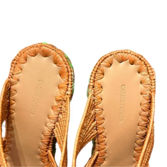NWT Carrie Forbes Cello Raffia Wedge Sandals In Cognac Brown Size 8