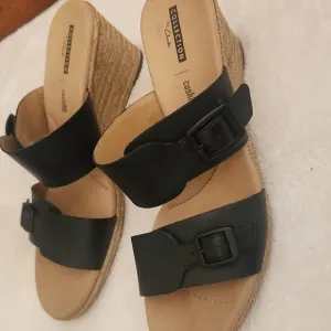 NWT! Clarks Lafley Devin Wedge Sandals Cusion Sole  Leather
