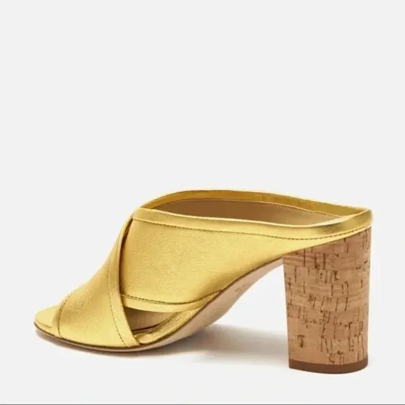 NWT Etienne Aigner Lido Cork Heel Sandal in Mettlic Gold Leather. Sz: 7