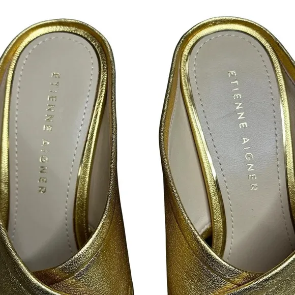 NWT Etienne Aigner Lido Cork Heel Sandal in Mettlic Gold Leather. Sz: 7