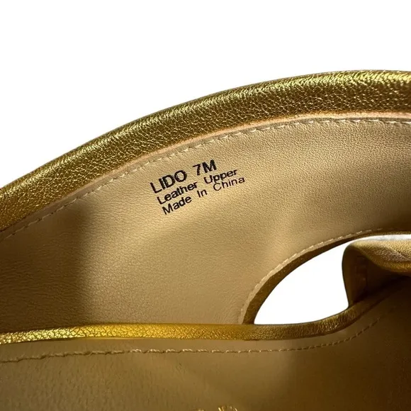 NWT Etienne Aigner Lido Cork Heel Sandal in Mettlic Gold Leather. Sz: 7