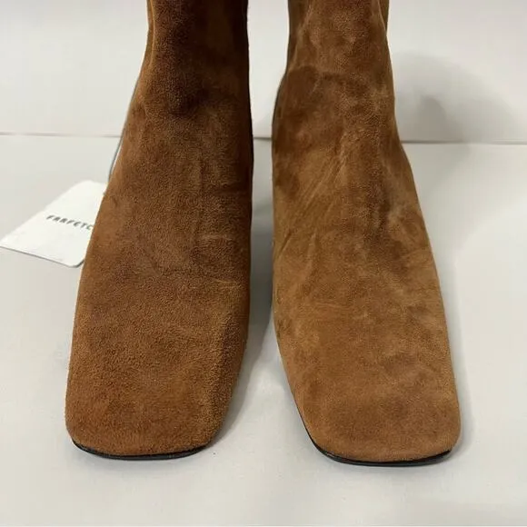 NWT Farfetch Dorateymur Han Mid Calf Booties Tan Suede Womens Size 35 / US 5